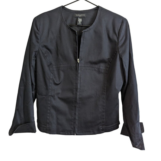 Valerie Stevens Womens Sz 12P Petite Zip Up Jacket Black Career Cotton Blend