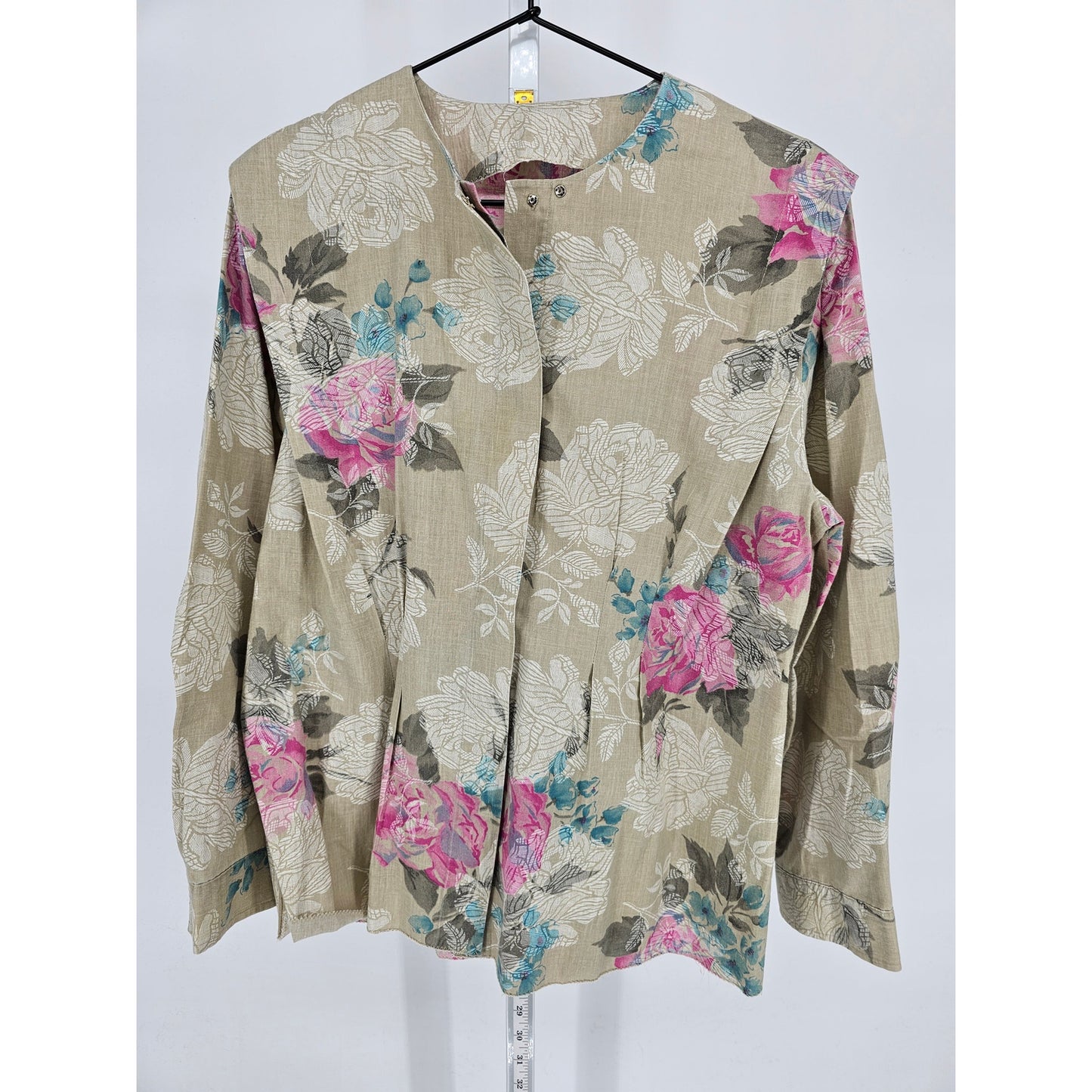 Vintage 1960s Womens Sz L Buton Blazer Kacet Beige Floral High Neckline