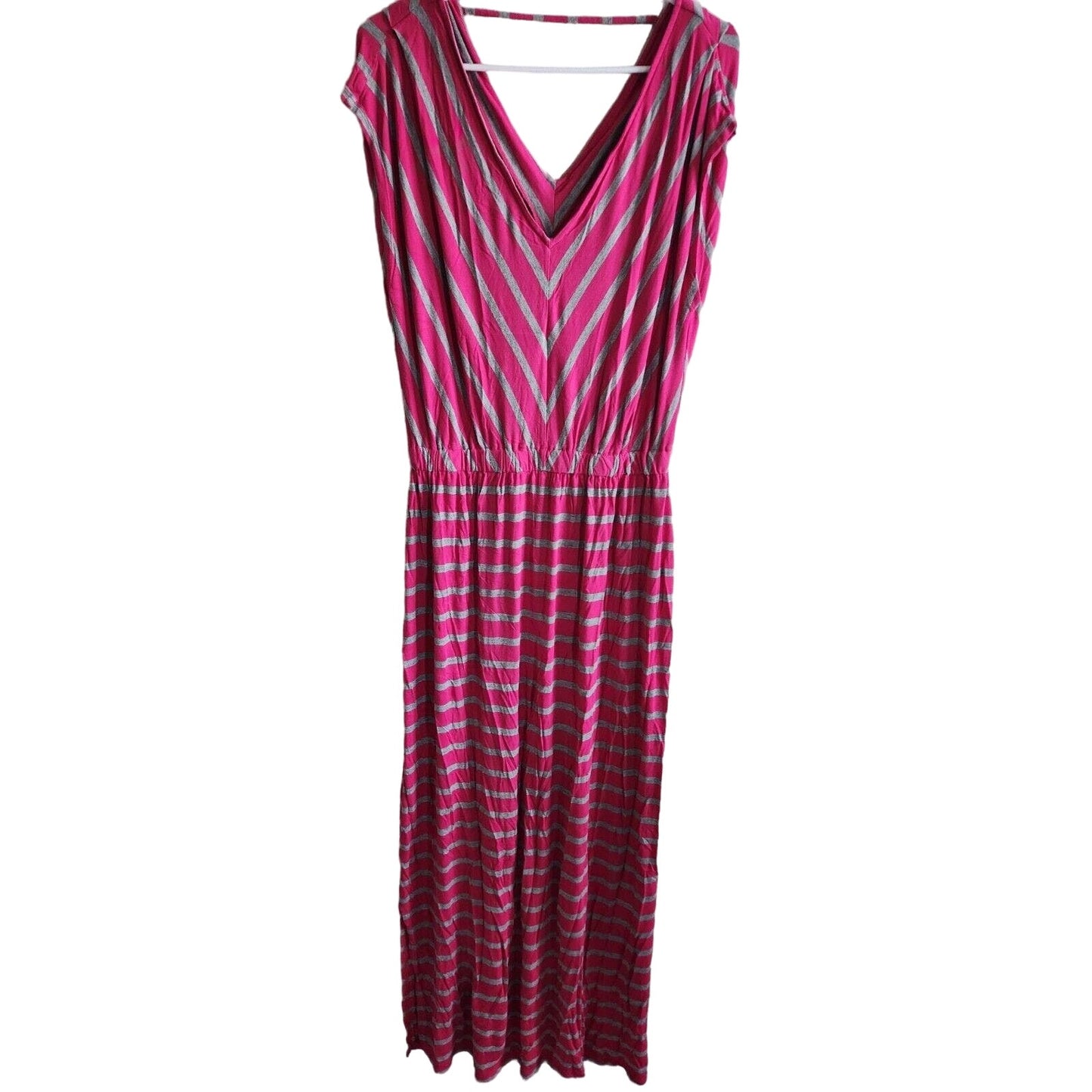 Mossimo Womens Sz L Maxci Dress Pink and Gray Striped Jersey Knit