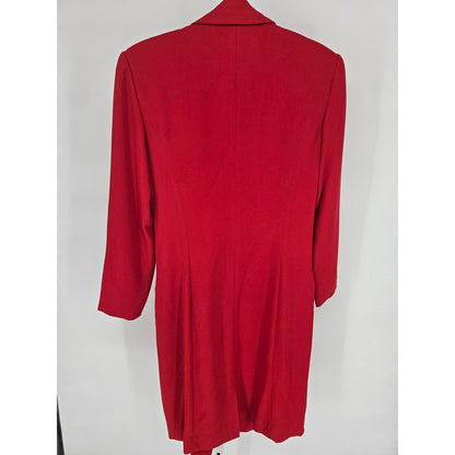 Vintage Liz Claiborne Womens Sz 4 Midi Length Double Breasted Red Coat Gold