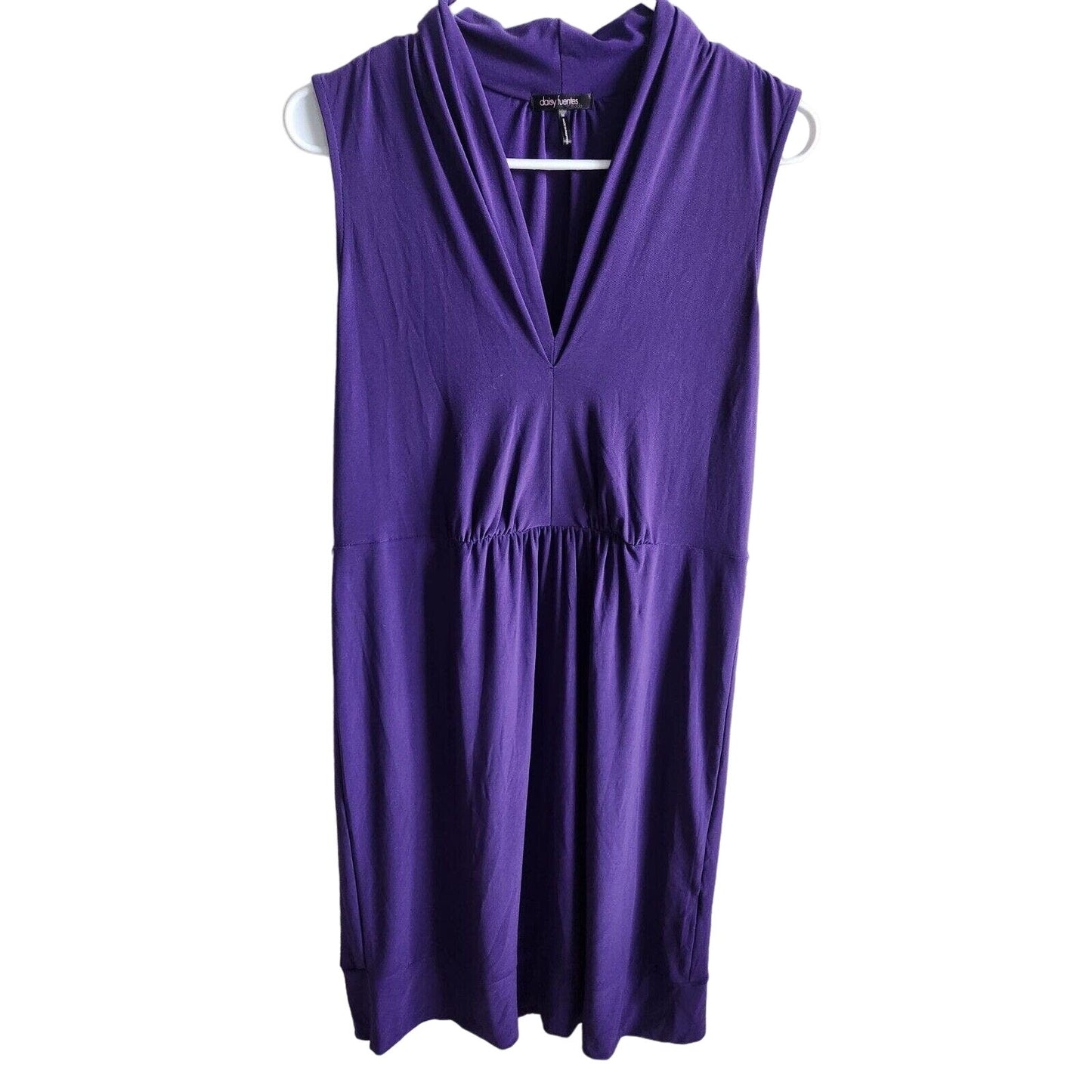 Daisy Fuentes Womens Sz M Knee Length Career dress Solid Purple V Neck