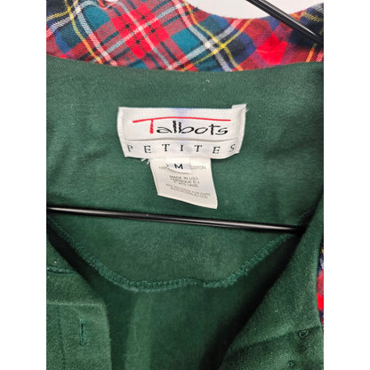 Vintage 1990s Talbots Womens Sz M Long Sleeve Maxi Cotton Dress Green Plaid Trim