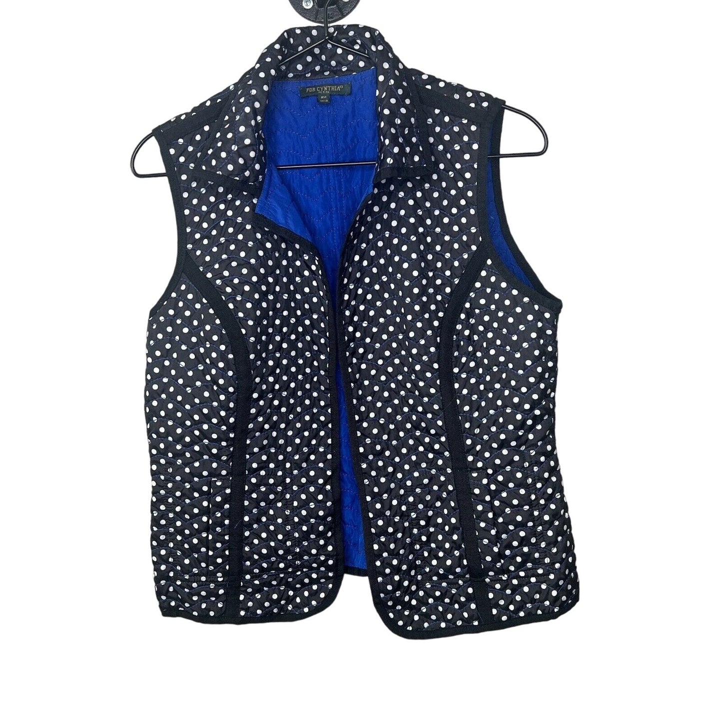 For Cynthia Petite Womens PM Black and White Polka Dot Quilted Vest