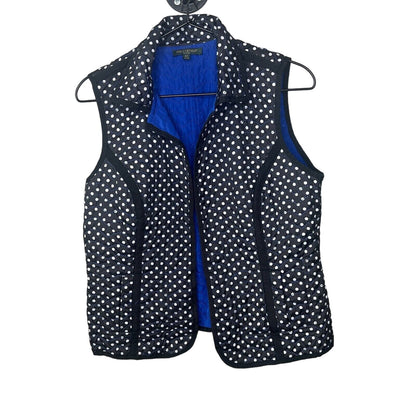 For Cynthia Petite Womens PM Black and White Polka Dot Quilted Vest