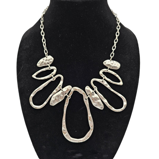 Nautilus Concept Statement Piece Necklace Silver Tone Stamped Brushed Metal