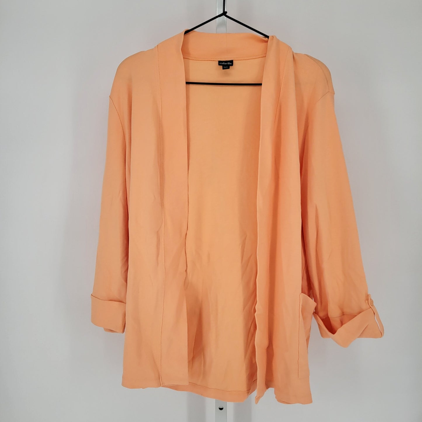 Rafaella Womens Sz L Open Front Cardigan Sweater Pastel Orange Ribbed