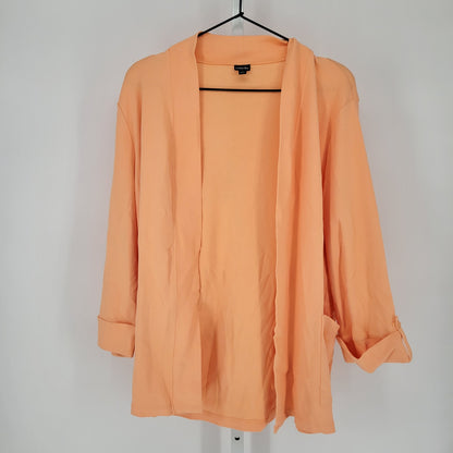 Rafaella Womens Sz L Open Front Cardigan Sweater Pastel Orange Ribbed