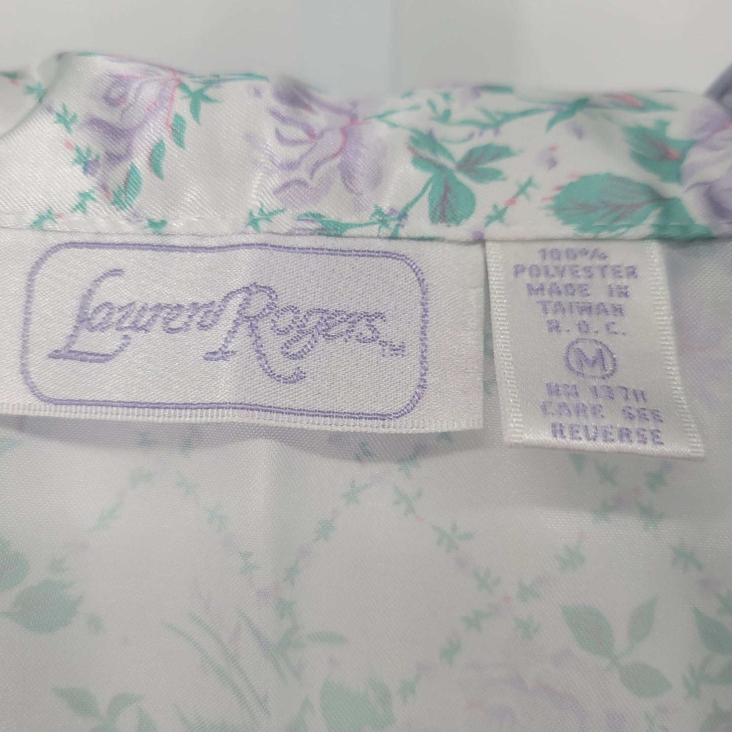 Vtg 90s Lauren Rogers Womens M Knee Length Satin Nightgown Light Purple Floral