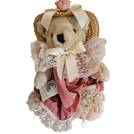 Cozys Inc Originals Plush Stuffed Teddy Bear In Pink Victorian Dress