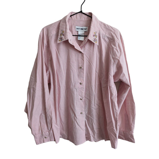 Vintage White Stag Womens Sz 14 Long Sleeve Button Up Shirt Pink Striped Floral