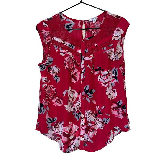 Candies Womens Sz M Floral Sleeveless Blouse Red Pink Button Down