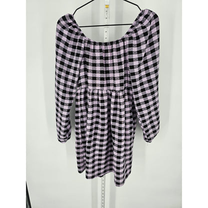 Wild Fable Womens Sz XS Long Sleeve Mini Dress Black Purple Buffalo Plaid