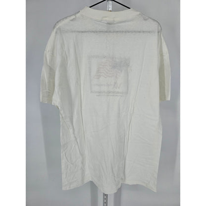 Vintage Mens Sz L Single Stitch Short Sleeve T Shirt White American Flag 1990s