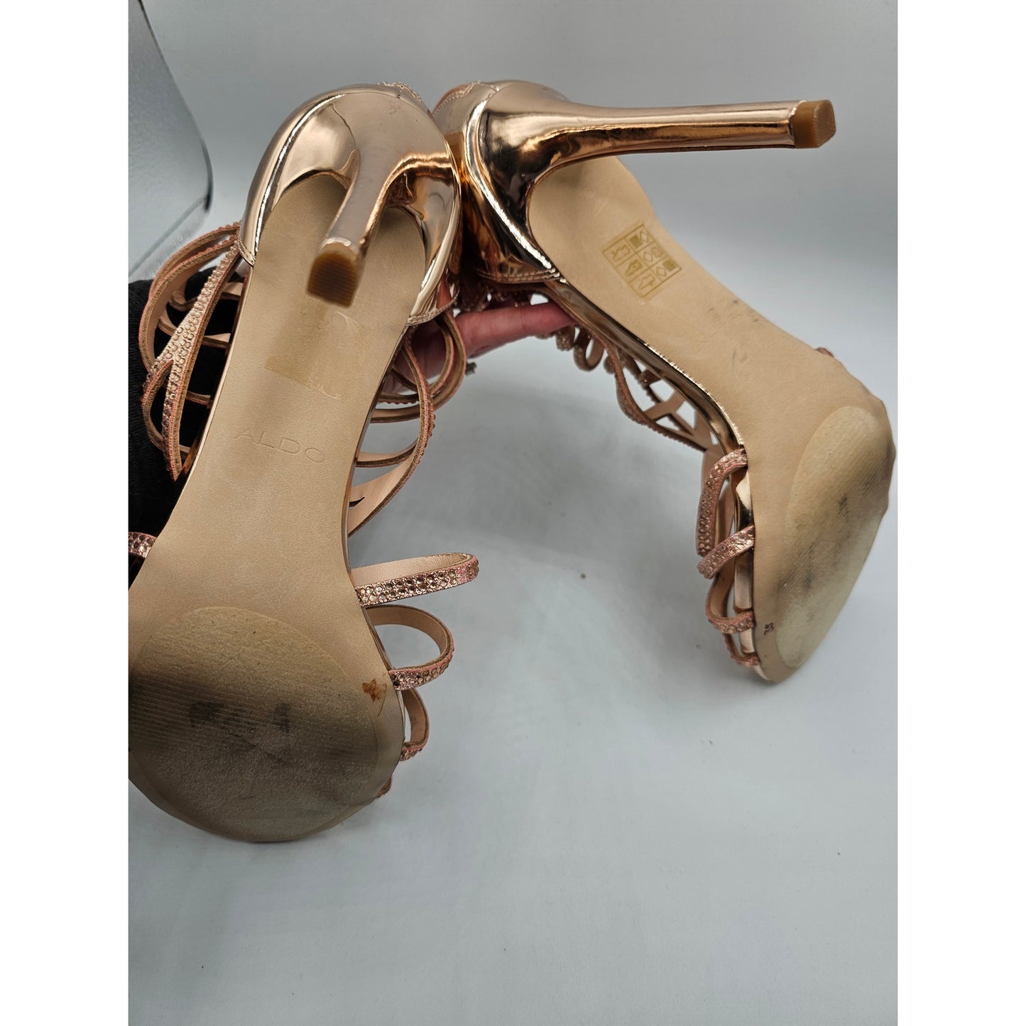 Aldo Womens Sz 10 Strappy Stiletto Heel Caged High Heels Rose Gold