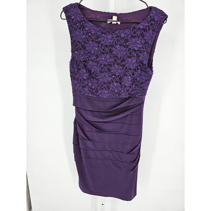 DB Womens Sz 8 Knee Length Formal Cocktail Dress Purple Lace Pleated