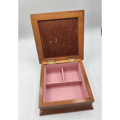 Vintage 1960s Ceramic Tile Wooden Jewelry Trinket Box Makeup Vanity Scene