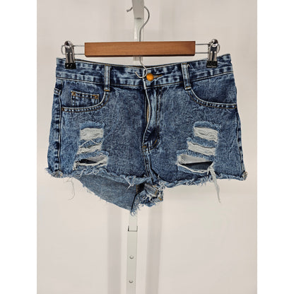 Shein Womens Sz M Distressed Cut Off Blue Jean Shorts