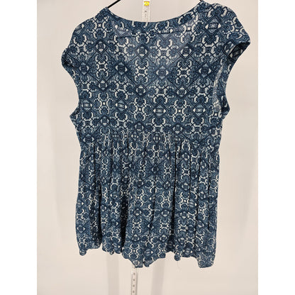 Vanessa Virginia Womens Sz XS Short Sleeve Blouse Blue Geometric Anthropologie