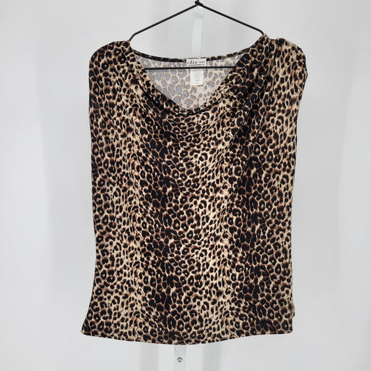 Vtg Y2K Creative Design Works Leopard Print Sleeveless Blouse Sz PL Petite