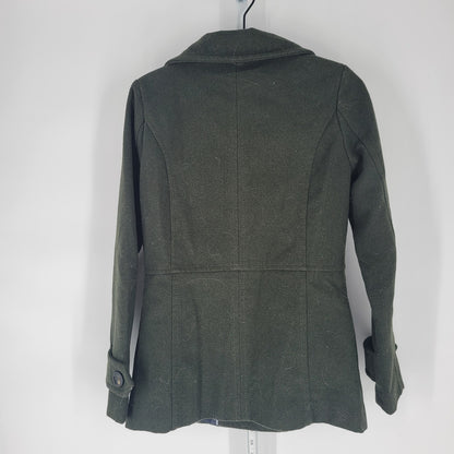 Thread & Supply Womens Sz XS Hip Length Double Breasted Coat Olive Green Wool