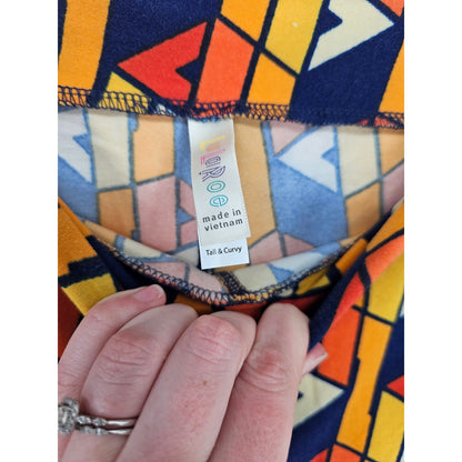 Lularoe Tall and Curvy Leggings Bright Geometric Blue Yellow Orange