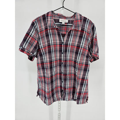 Breckenridge Womens Sz XL Short Sleeve Button Front Plaid Shirt Red Black