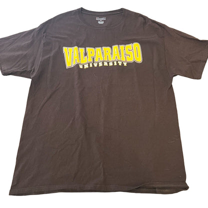 Champion Mens Sz XL Valparaiso University Short Sleeve Crewneck T Shirt Brown