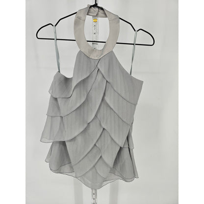 BCBGeneration Womens Sz M Halter Formal Top Silver Ruffled Tiered Y2K