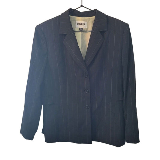 Vintage 1990s Kasper Petite 12P Skirt Suit Set Black Pinstripe Career