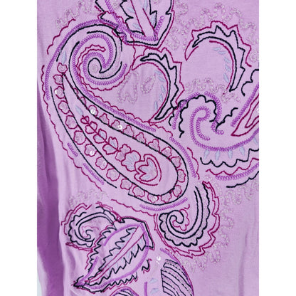 Croft & Barrow Womens Sz L Short Sleeve T Shirt Light Purple Paisley Embroidered