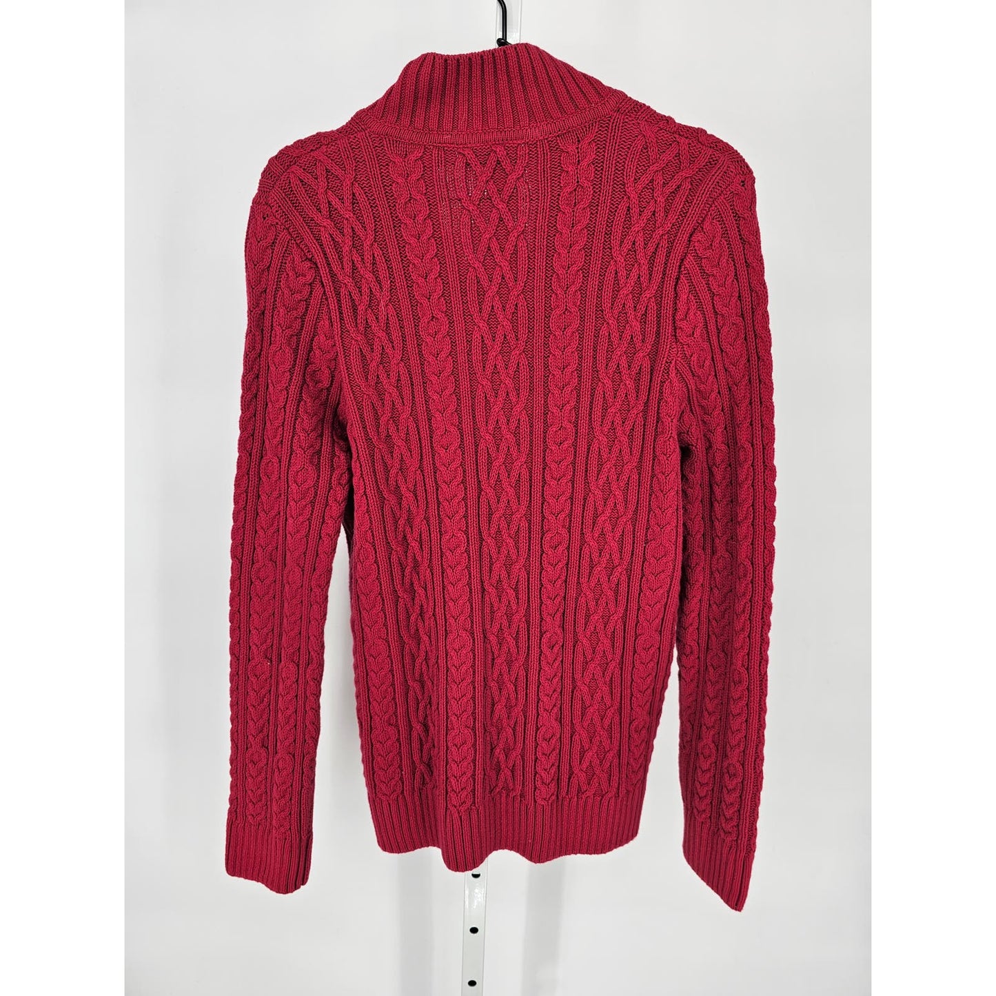 Croft & Barrow Womens Sz L Cableknit Cotton 1/4 Zip Knit Sweater Red