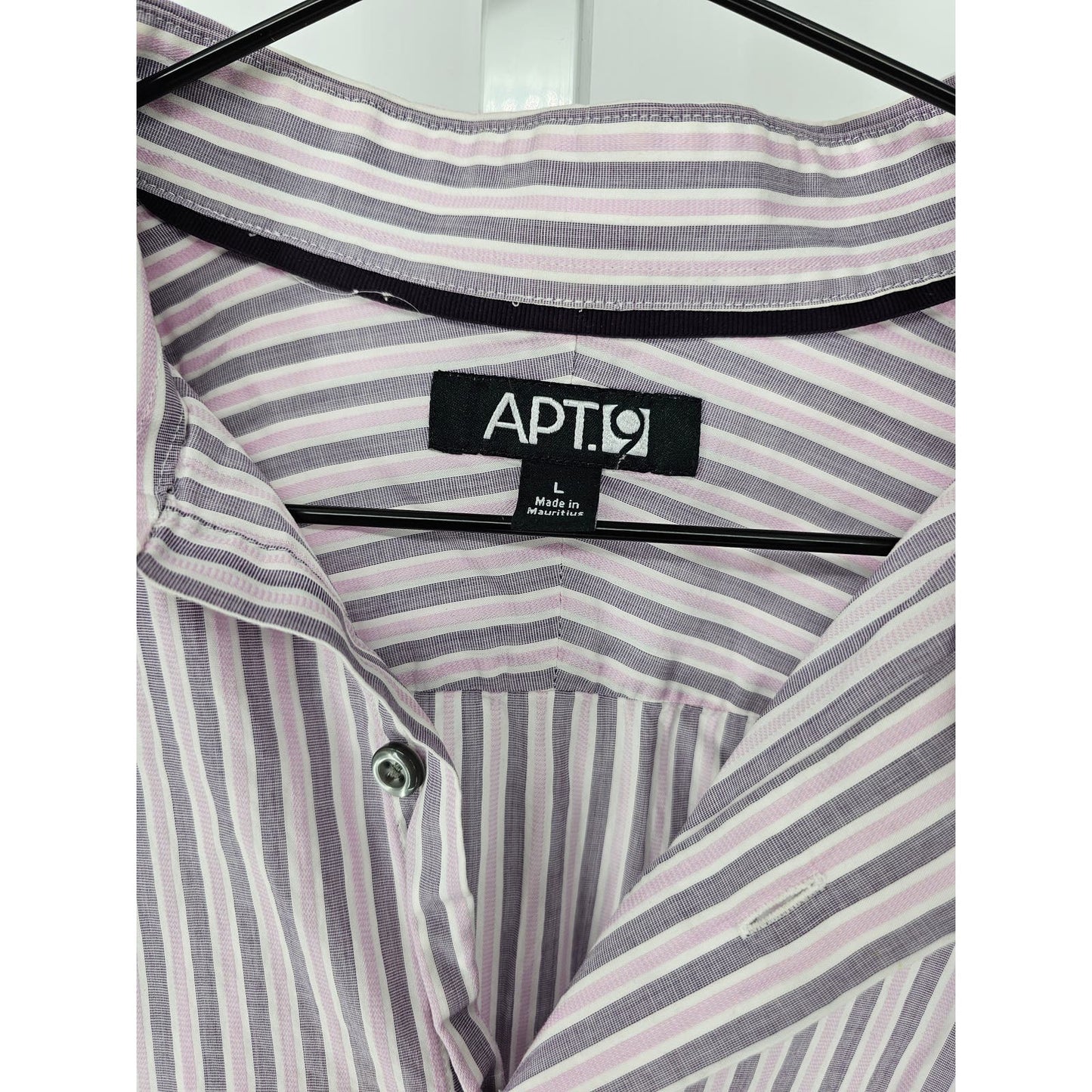 Apt 9 Mens Sz L Long Sleeve Button Up Dress Shirt Pink Gray Striped