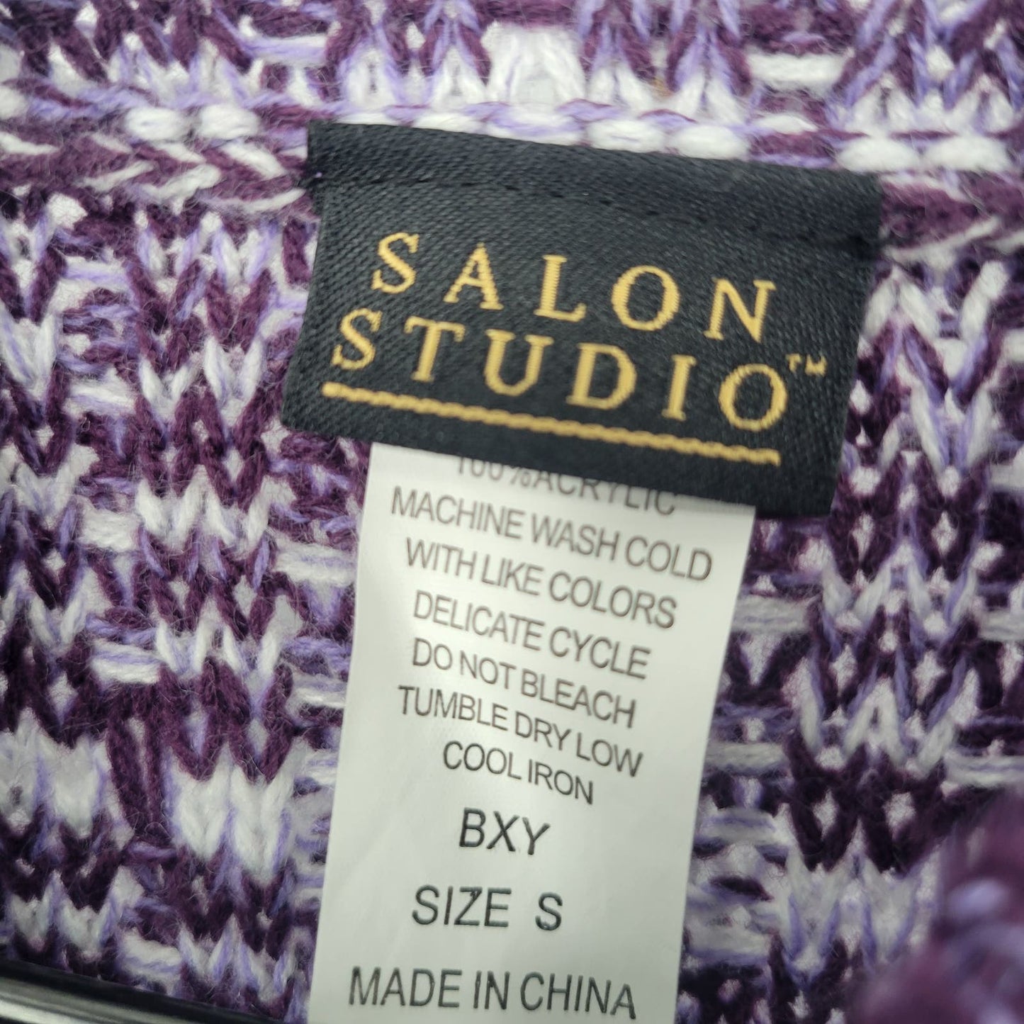 Salon Studio Womens Sz S Boxy Knit Sweater Purple White Windowpane Plaid