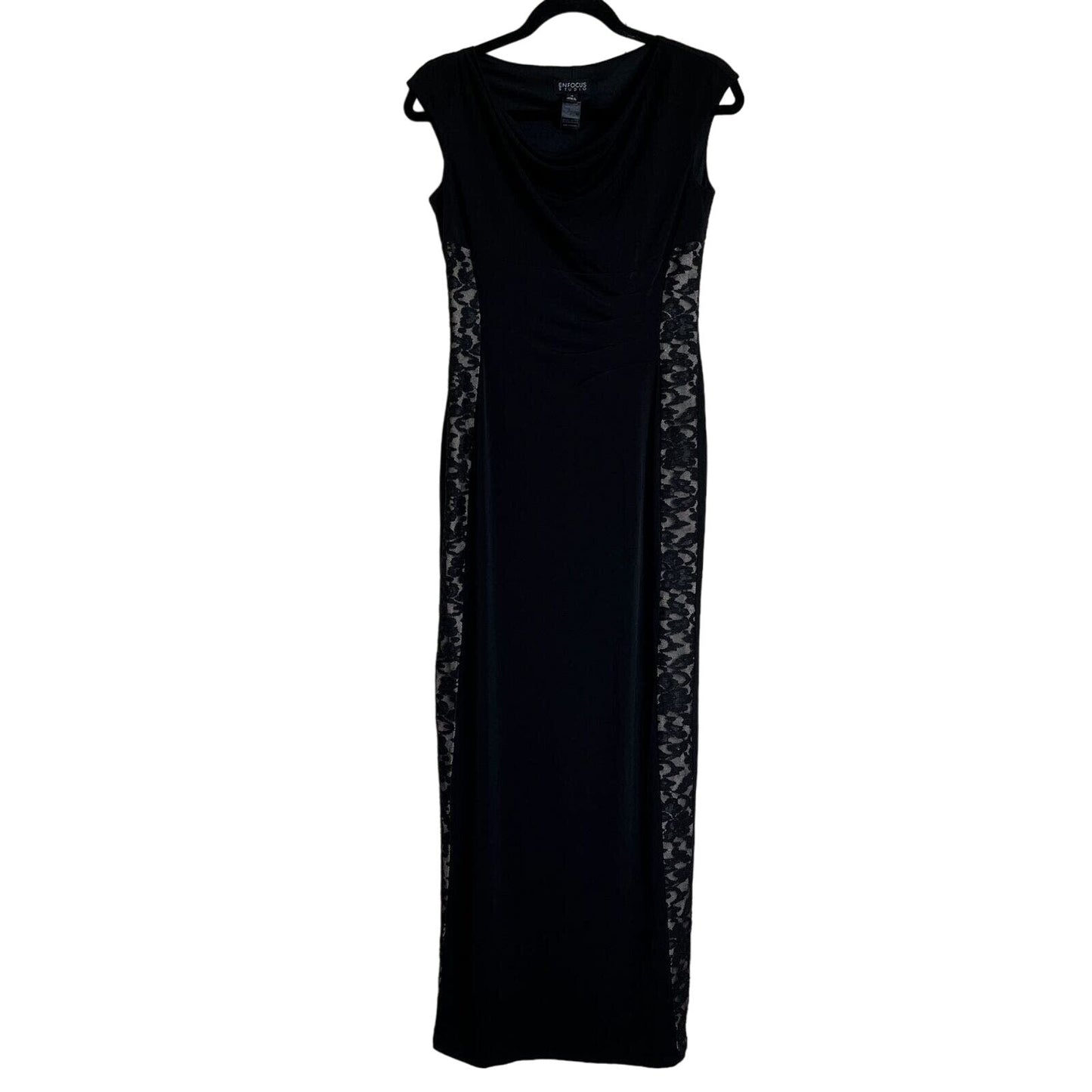 En Focus Studio Womens Sz 4 Formal Maxi Dress Black Floral Sides