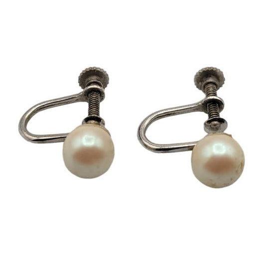 Vintage 1960s Classic Clip On Screw On Earrings Round Pearl Studded
