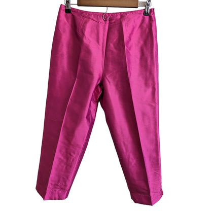 Clio Petites Womens Sz 4 100% Silk Pants Bright Pink 4P