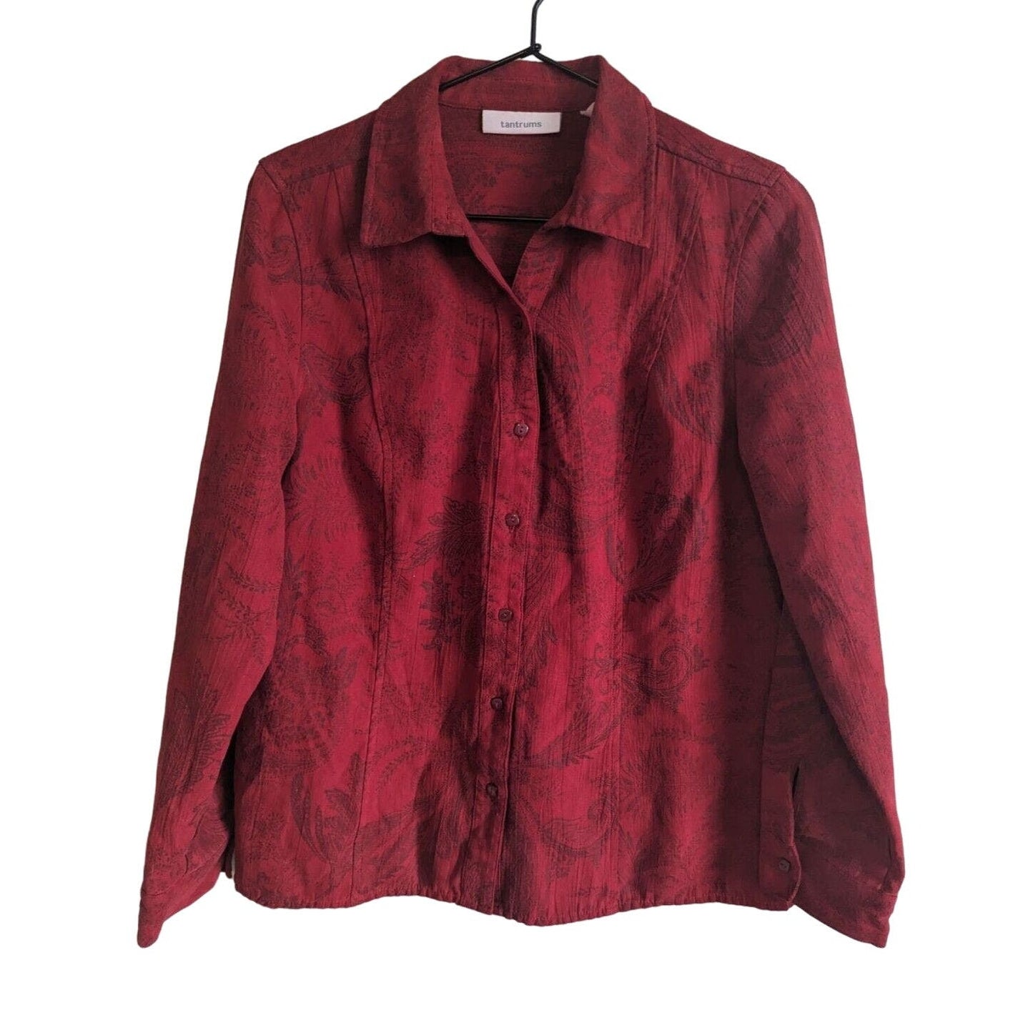 Tantrums Womens Sz M Long Sleeve Button Up Blouse Red Floral Vintage