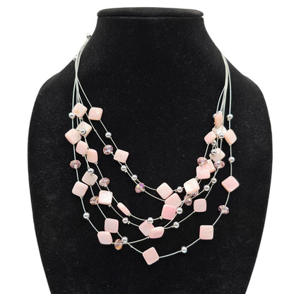 Vintage Light Pink Statement Piece Necklace Light Pink Stone Layered