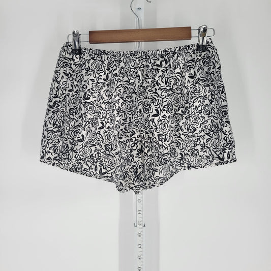 Vintage Y2K George Womens Sz S Pull On Satin Lounge Shorts Black White Floral