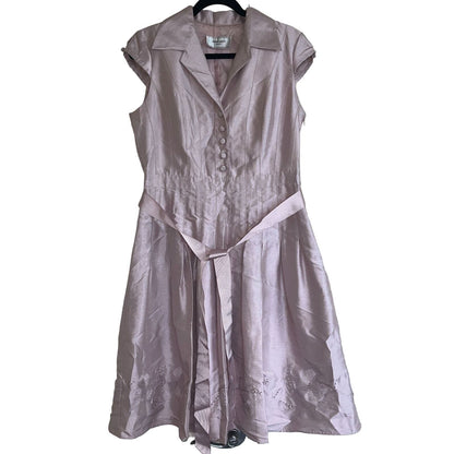 Willow Glenn New York Womens Sz L Pink Metallic Pinup Style Dress w/ Belt