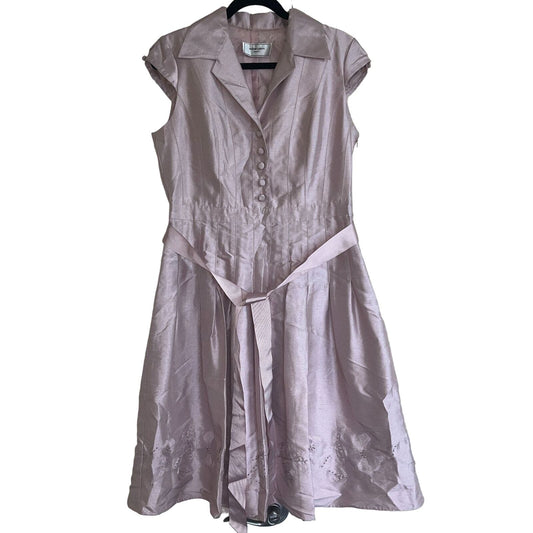 Willow Glenn New York Womens Sz L Pink Metallic Pinup Style Dress w/ Belt