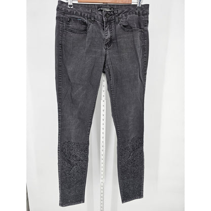 Lovesick Juniors Sz 11 Black Gray Skinny Jeans Low Rise Rhinestone Details