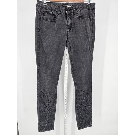 Lovesick Juniors Sz 11 Black Gray Skinny Jeans Low Rise Rhinestone Details