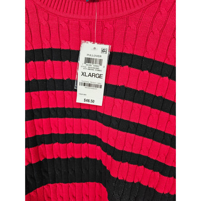 Karen Scott Womens Sz XL Pullover Sweater Red Black Stripe Cableknit NEW