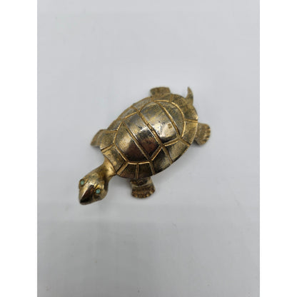Vintage Gold Tone Turtle Tortoise Small Trinket Clip w/ Rhinestone Eyes