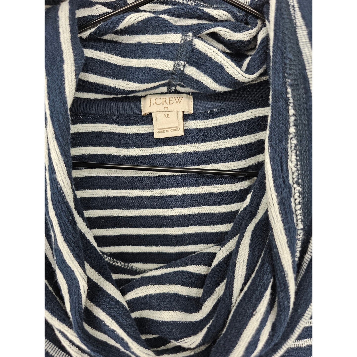 J Crew Womens Sz XS Cowl Neck Long Sleeve Knit Top Navy Blue White Striped