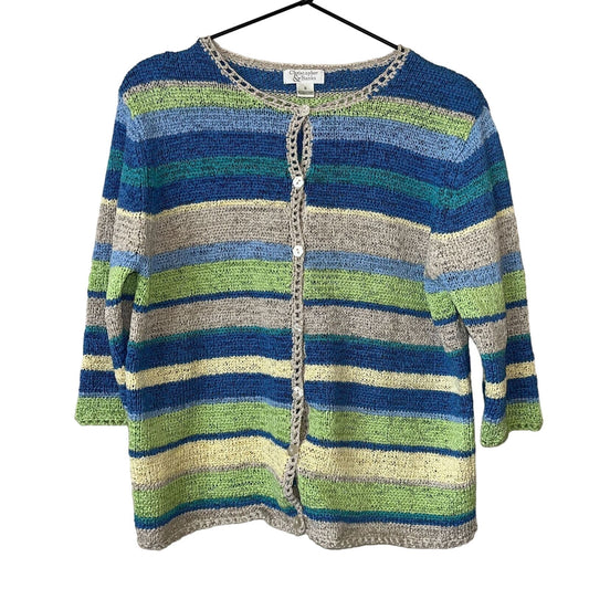 Christopher & Banks Womens Sz S Thick Knit Cardigan Sweater Striped