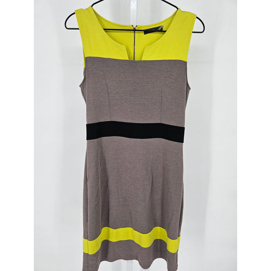 THML Womens Sz M Knee Length Mod Color Block Dress Lime Green Gray Sleeveless
