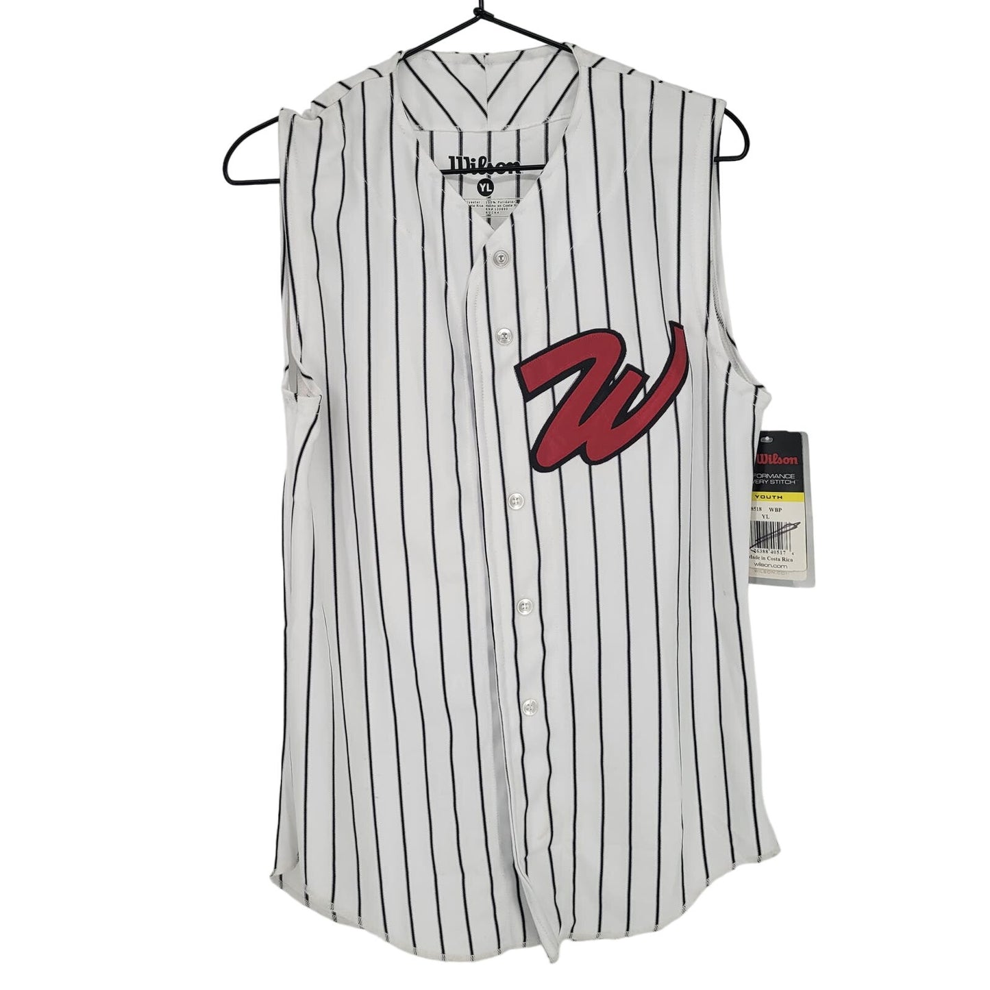 Wilson Youth Sz L Sleeveless Baseball Jersey Black White Striped NEW