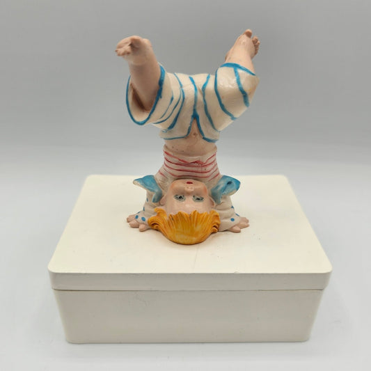 Vintage Lillian Vernon Made in Italy Trinket Box Whimsical Headstand Boy